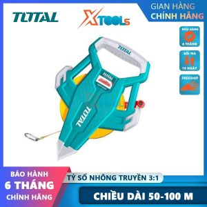 Thước dây sợi thủy tinh TOTAL 50-100m | Thước dây cuốn bề rộng lá thước 12.5mm hỗ trợ tua nhanh hệ mét và inch tiện dụng XTOOLs
