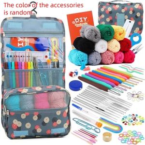 TSEVD 130pcs/set with Storage Bag Complete Set Crochet Kit DIY Weaving Accessories Sewing Tool Crochet Stitch Markers 12 Rolls Yarn Knitting Crochet Hook Set Beginners