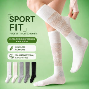 Compression Socks For Women White Thin Slimming Antibacterial Sports Long Socks for Tennis & Fitness