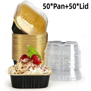 Square Aluminum Foil Baking Cups Lava Cake Containers 50pcs With Clear Lid Oven Safe Heat Resistant Matibay Sulit Home Baking