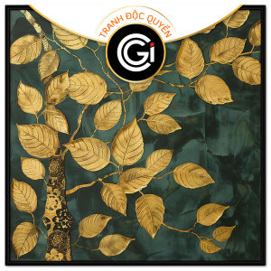 Tranh lá bồ đề tranh treo tường tranh dán tường chất liệu sơn dầu mạ vàng in canvas. CGI - 433