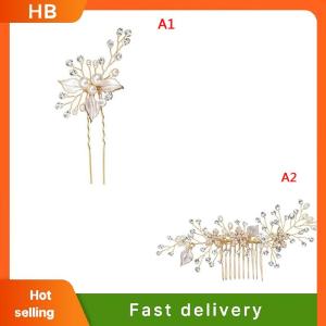 HB Women gold rhinestone pearl hair comb hair clip bridal wedding hair accessories
