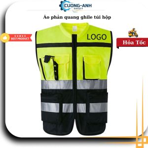 Áo ghile phản quang túi hộp áo ghile bảo hộ lao động phản quang nhiều túi áo phản quang công trường cho kỹ sư công nhân kỹ thuật áo ghile phản quang lao động hàng chất lượng cao giá rẻ Loại 1