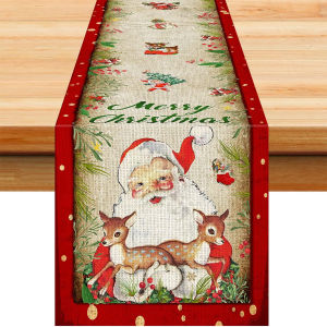 Hot-selling Linen Table Runner Winter Christmas Red Plaid Pattern Dining Table Decoration