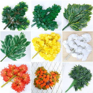 12pcs/set Artificial Ficus Leaves Large Fake Tree Plants Green Leaves Imitating Real and Fake Branches Furniture Decoration