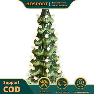 【HOSPORT】 Retro Hand-Painted Tabletop Christmas Trees with Lights Christmas Tree Ornament for Home Office Desktop Decoration