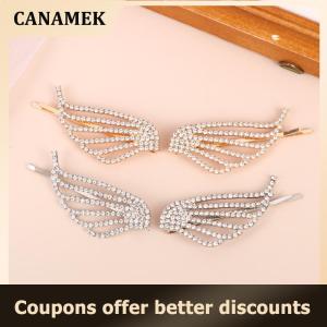 【 CANAMEK 】 1 2Pcs Fashionable Shiny Angel Wings Hairpins Rhinestone Metal Hair Clips Womens Hair Ornaments