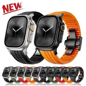 สายซิลิโคน SDSXSport สำหรับ Apple Watch Ultra 2 Series 10 9 8 7 6 SE 5 4 สายหรูสำหรับ iWatch ขนาด 44mm 45mm 46mm 49mm สร้อยข้อมือ CorreaFYK