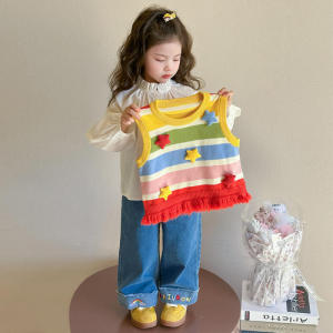 Christmas Gift Halloween Kawaii Girls Autumn New Jeans 2025 Fashion Anime Cartoon Childrens Sweater Vest Little Girl Sweet Comfort Soft Shirt Kids Gift