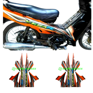 STIKER STRIPING LIS LES BODY MOTOR VEGA R 2005 ORANGE HITAM 1SET STANDAR