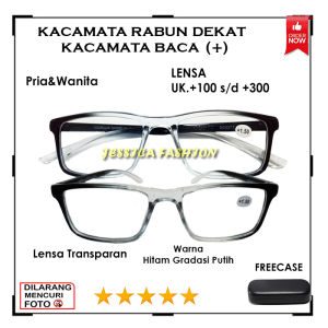 FREE CASE - Kacamata Baca Plus Full Bingkai Bentuk Kotak Frame Hitam Putih Bening Kacamata Plus Baca Rabun Dekat Ukuran +1.00 s/d +3.00 PRIA WANITA - KACAMATA RABUN DEKAT