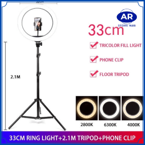 AR PAKET LENGKAP RING LIGHT LED 33CM Lampu 33 cm Make Up Lampu + TRIPOD 21M + HOLDER HP Ringlight