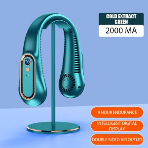 Hanging Neck Fan Digital Display Power Ventilador Bladeless Neckband Fan Usb Rechargeable Mini Fan Kipas Leher Gantung