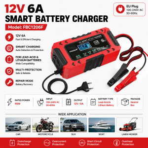 【Local shipping】CHUANGCHAO Motorcycle Car Battery Charger 12v 6a Intelligent Repair Fast Power Charging Digital LCD Display