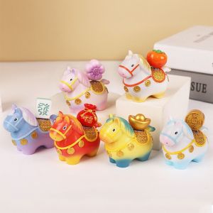 KNQ12 ทำด้วยมือ ของตกแต่งม้าจักรราศี น่ารัก หมุนได้ รูปปั้นม้าจักรราศี ของตกแต่งรูปปั้น ปีม้า รูปปั้นม้าการ์ตูนเรซิน ของตกแต่งบ้าน