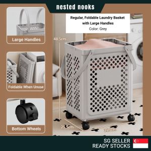 Slim Narrow Compact Laundry Basket with Wheels Handle Foldable Laundry Clothing Storage Multipurpose Yoga Toys Sports