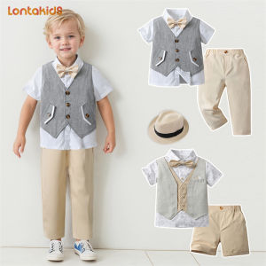 lontakids Baby Boys Suit Kids Shirt Pants Bow Tie 3 Piece Clothes Set Or Hat Toddler Wedding Birthday Party Wear