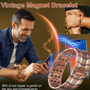 Magnets Magnetic Therapy Bracelet Vintage Red Copper Bracelet Double Row Magnetic Therapy Bracelet For Men Women