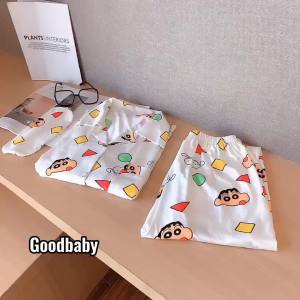 Crayon Shin-chan Women Cotton Pajamas shin-chan pyjama Comfortable Sleepwear Short Sleeve Set Ladies Nightwear + eyeshade蜡笔小新睡衣