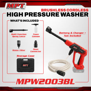MPT High Pressure Washer MPW2003BL Brushless Cordless with Multi Function Spray Lance Foam Cannon Water Filter Hose Connector Storage Case Battery & Charger Not Included