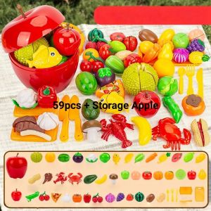 Cutting Fruit Vegetable Toys Apple Storage Box Kids Pretend Play Toy Early Educational Gifts