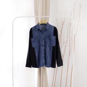 SJM KEMEJA DENIM JEANS SNOW ACID KOMBINASI KATUN POPLIN PREMIUM IMPORT LENGAN PANJANG KASUAL 9084