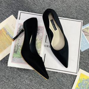 Mẫu A02 tuyết nhung_Giày cao gót bít mũi nhọn chất tuyết nhung gót cao 5p_7p đi êm chângiày cao gót dự tiệc sành điệu