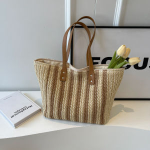 Ielgy Túi tote đi nghỉ dệt đi biển kết cấu một bên vai dệt bằng rơm sức chứa lớn Retro