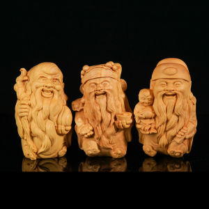 Fu Lu Shou Three Stars Statue Exquisite Wood Carving Mascot Perfect for Home Decor Symbolizing Prosperity (Fu) Status (Lu) and Longevity (Shou) Ideal Feng Shui Piece for Attracting Good Fortune and Harmony in Any Space