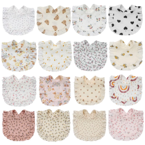 Baby Bibs Bandana Ruffles Drooling Bib for Infant 0-2Years Baby Teething Soothe Towel Floral High Absorbent Stylish Bib