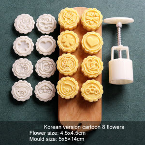 Mooncake Mold Round Square Moon Cake Hand Pressure Cooker Mould With Flower Stamps Plastic Cookies