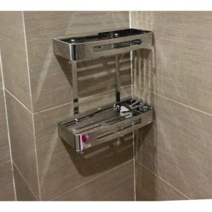 KỆ GÓC 2 TẦNG PHÒNG TẮM CAO CẤP LÀM BẰNG INOX 304 SÁNG BÓNG.