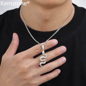 Kemstone Hip Hop Stainless Steel Snake Pendant Necklace for Men Gold Silver Black Options