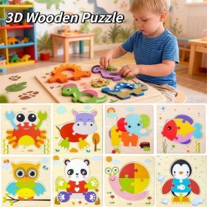 PLLEWY Cartoon Wooden puzzle Safe 3D Animals Cognitive Jigsaw Puzzle Fun Portable Intelligence Puzzle Set Kid Educational Toys