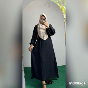 GAMIS SET HIJAB INSTAN TERBARU DRESS POLOS CRINGKLE AIRFLOW