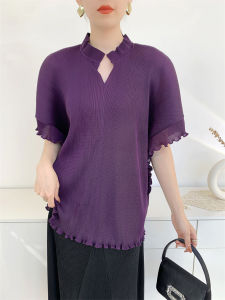 S-984F# T-Shirt Summer Female Ruffled Short Sleeves Turtleneck Peplum Top  One Size (45-75kg)