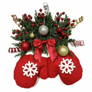 SHIHENG Simulated Flower Christmas Wreath Artificial Wreath Glove Shape Christmas Door Wreath Christmas Tree Seasonal Wall Decoration Christmas Glove Wreath Front Door