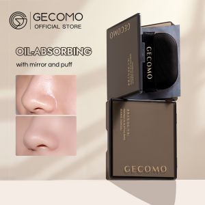 GECOMO 吸油纸 Bamboo Charcoal Oil Absorbing Paper With Puff Facial Oil Absorbing Paper Kertas Penyerap Minyak 竹炭吸油纸