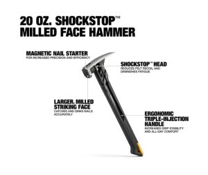 TOUGHBUILT 20/24 oz. ShockStop Steel Rip Hammer - Milled Face - TB-H1-1SBR-S20X / TB-H1-1SBR-S24X