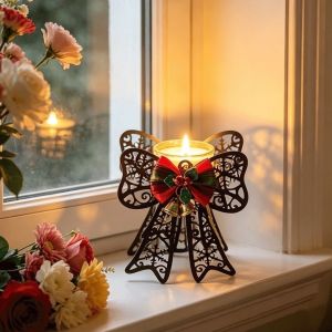 LIDIP Bell Christmas Candle Holder Deer Elk Snowflake Christmas Ornaments Artistic Design Bow Xmas Desk Decoration Dining Table