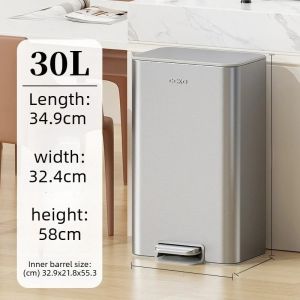 xpkQ Large Capacity Waste Bins Stainless Steel Container Lidded Foot Bucket Living Room Kitchen Odor Proof Household Cleaning Tools 4P6B8