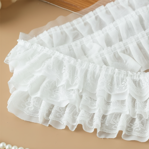 NUBE White Black 3D Pleated Mesh Chiffon Fabric 13CM Wide Three Layers Embroidered Ruffle Trim Lace Fabric Triming DIY