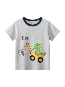 2024 Summer Boys High-Quality Cotton Letter Bear Panda Dinosaur Cartoon Short Sleeve T-Shirt Breathable Casual Sport Top