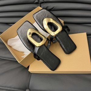 Korean-Style Square-Toed Open-Toe Flip-Flops 2025 Outdoor Wear Flat Sandals Summer Metal Buckle Niche Sandals