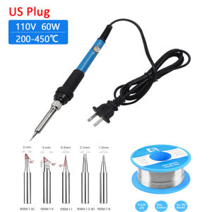 Kebidumei Electric Soldering Iron Set 220V/110V/60W Adjustable Temperature Welding Solder Rework Station Ceramics Heat Pencil Tips Repair Tool