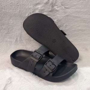 Womens flat slippers double straps double buckles lightweight and non-slip