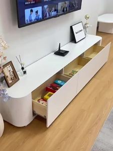 Floor-standing TV Cabinet Coffee Table Combination Small Apartment Solid Wood White TV Cabinet