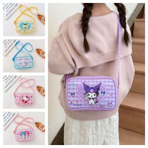 SHEBE668 Da PU Túi đeo chéo trẻ em Kuromi. Dễ thương Túi đeo chéo vuông Thường ngày Hình nhân hoạt hình anime Túi đeo vai hình mèo Kitty Cô gái