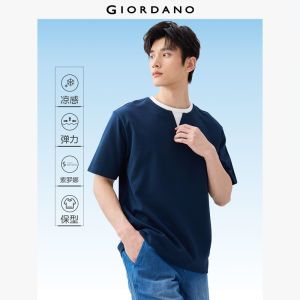 GIORDANO Nam Áo thun Ice Cooling giả 2 mảnh cổ tròn tay ngắn dáng chữ V đơn giản thời trang thường ngày mùa hè 01025393