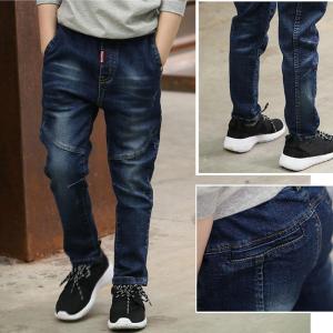 DIIMUU 5-11 Years Kids Jeans Fashion Children Boys Clothing Casual Pants Straight Pants Elastic Waist Denim Trousers